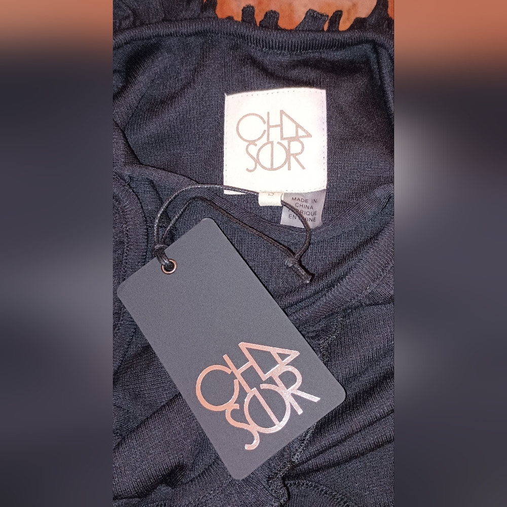 Chaser brand Black ribbed ruffle Tank Top New With Tags Small - Picture 3 of 9